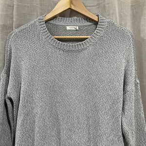 Harper Heritage Sweater Women's Small Grey Open Neck Elbow Patches Acrylic